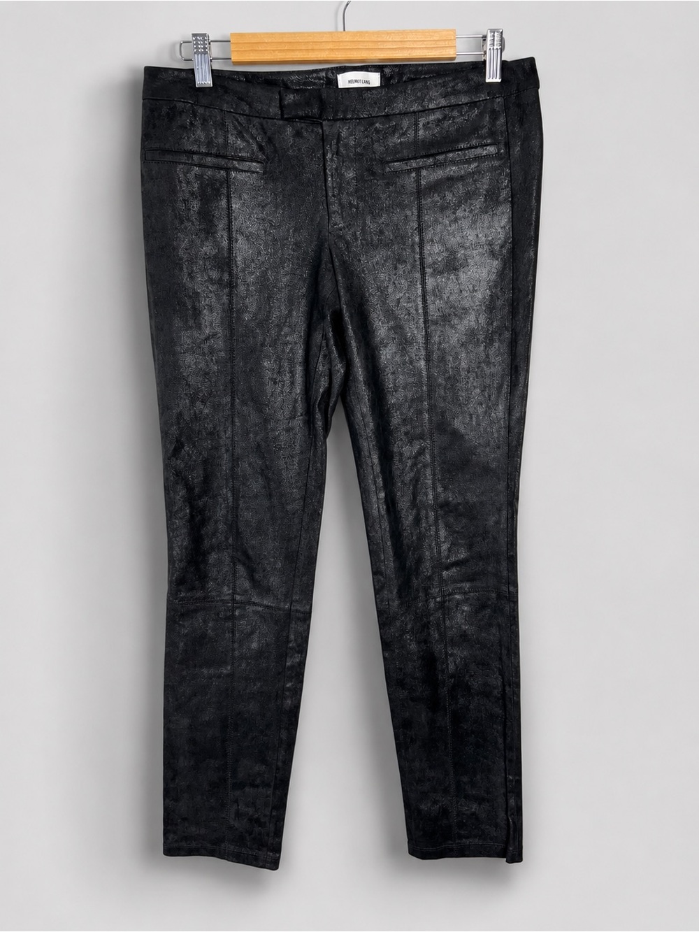 Helmut Lang 100% Lamb Leather Metallic Black Slim Pants Size 6 Women’s